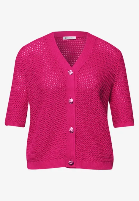 Kurzarm Cardigan mit V-Neck und Struktur magenta dream