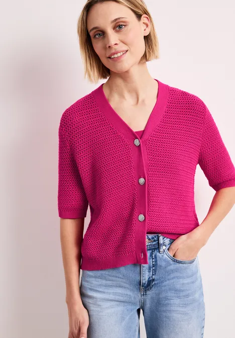 Vest met korte mouwen, V-hals en structuur magenta dream