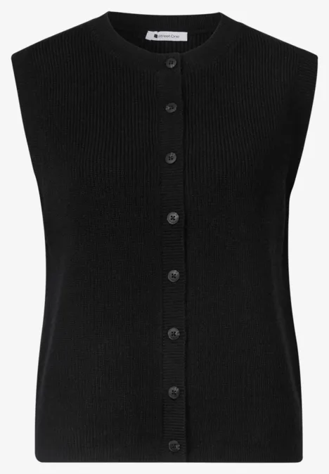 Strickweste mit Rundhals und Knopfleiste Black Schwarze, ärmellose Strickweste mit Knopfleiste