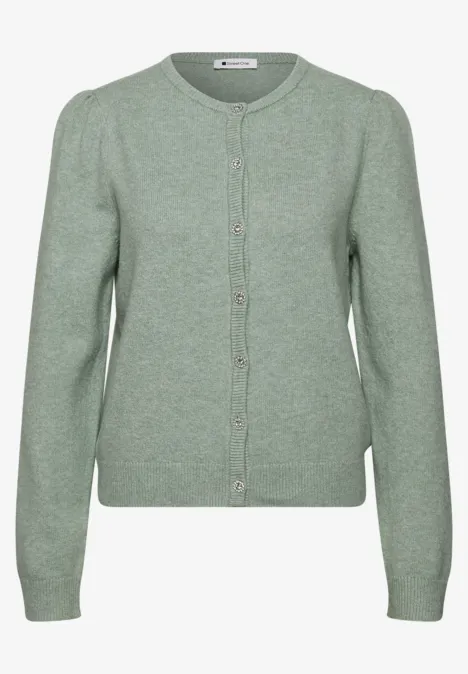 Langarm Cardigan mit Rundhals und Knöpfen eucalyptus green mel. Hellgrüne, lange Strickjacke mit Rundhalsausschnitt und Knopfleiste.