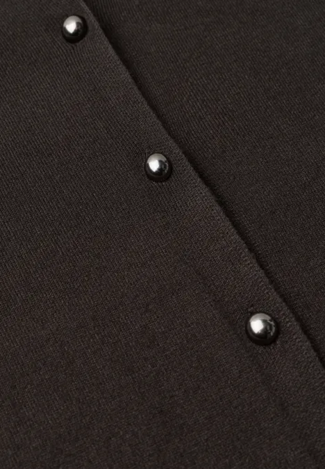 Kurzarm Cardigan mit Rundhals und Knöpfen black coffee Nahaufnahme eines dunklen Stoffs mit glänzenden Metallknöpfen in einer Reihe.