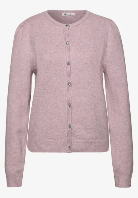 Langarm Cardigan mit Rundhals und Knöpfen quiet rose mel. Rosa Strickjacke mit Knopfleiste und Rundhals