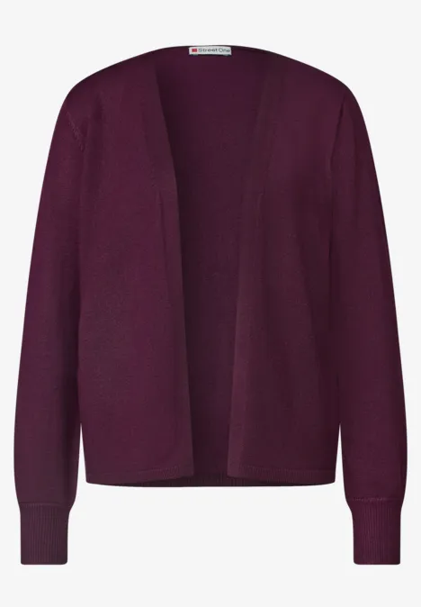 Kardigan z rozpinanym dekoltem w jednolitym kolorze berry maroon Ciemnofioletowy, otwarty kardigan z cienkiej dzianiny, długie rękawy.