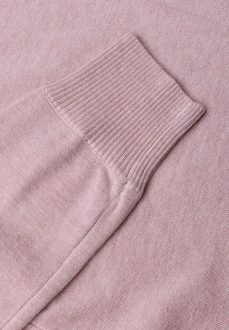 Kardigan z rozpiętym przodem w jednolitym kolorze quiet rose mel. Różowy sweter z prążkowanymi mankietami i ściągaczem u dołu.