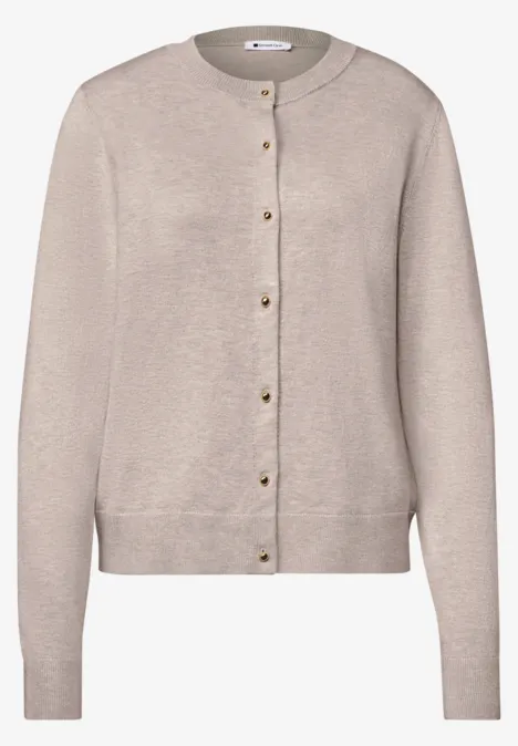Cardigan mit Rundhals und Knopfleiste clay sand mel. Beige, leichte Strickjacke mit Rundhalsausschnitt und Knopfleiste.