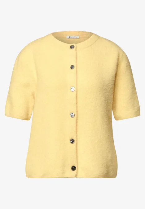 Kurzarm Cardigan mit Rundhals und Knöpfen sunbeam yellow Gelber Kurzarm-Strickcardigan mit Knopfleiste