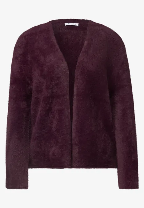 Dunkelroter, flauschiger Cardigan mit V-Ausschnitt und lockerem Schnitt