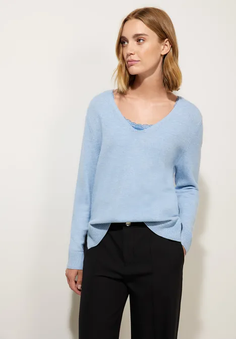 Pullover mit V-Ausschnitt feather blue melange