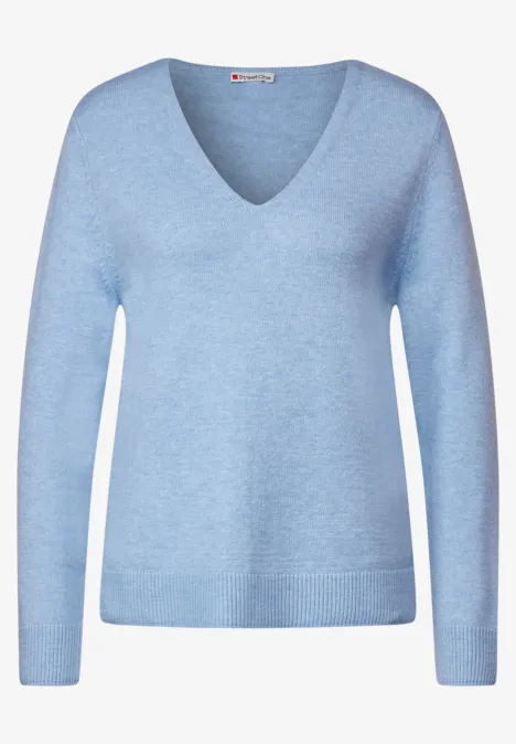 Pullover mit V-Ausschnitt feather blue melange