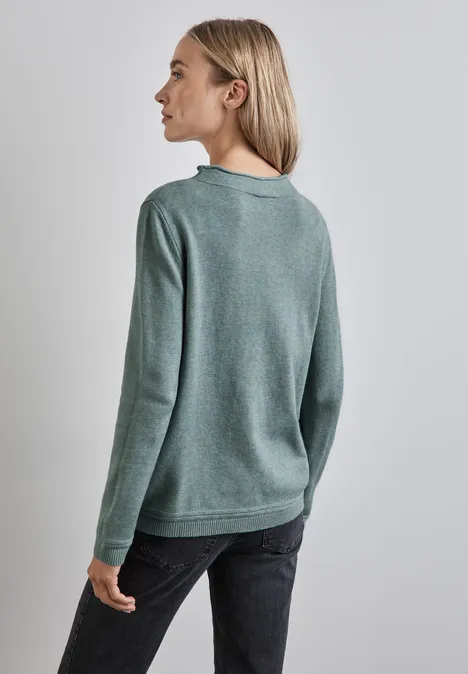Pullover mit gerolltem Saum steelwood blue melange