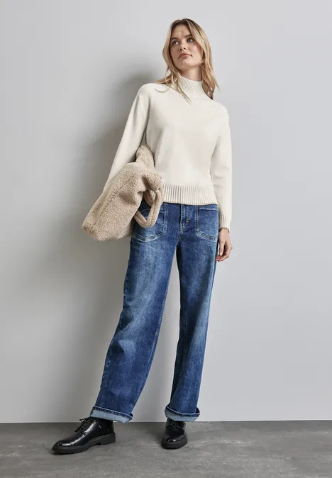 Pullover mit Stehkragen cream white melange