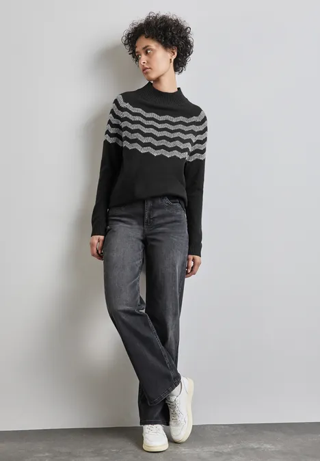 Melange-Look Pullover Black
