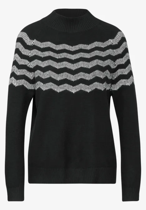 Melange-Look Pullover Black