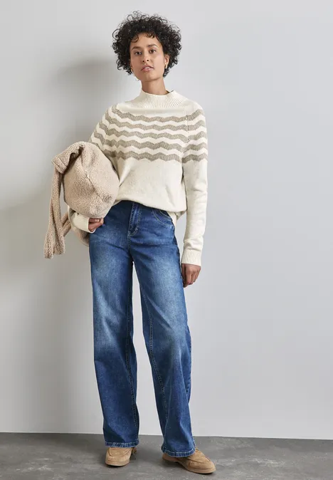 Melange-Look Pullover cream white melange