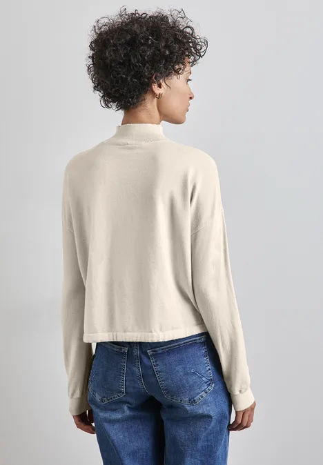 Kurzer Turtleneck-Sweater cream white melange