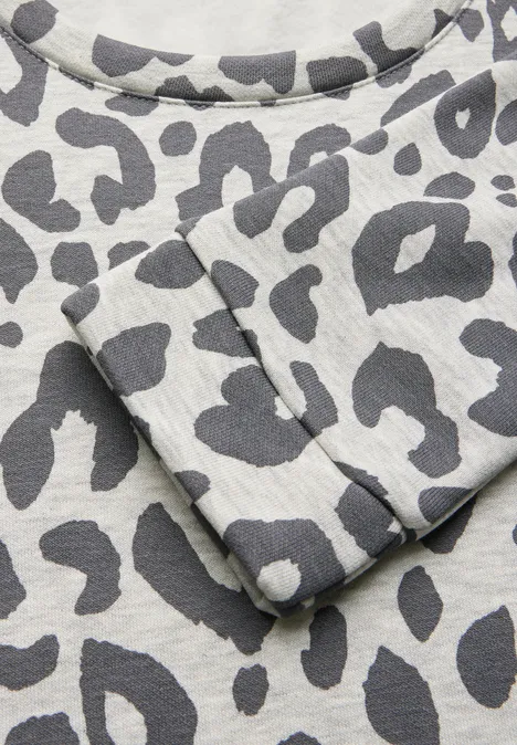 Sweatshirt mit Leo-Muster heather grey mel.