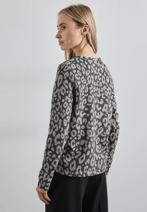 Sweatshirt mit Leo-Muster echo grey mel.