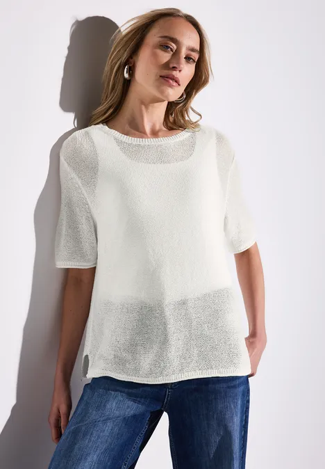 Kurzarmpullover off white