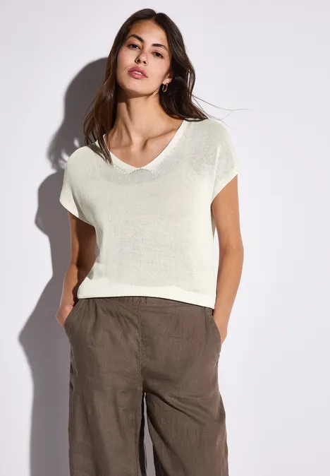 Ärmelloser Strickpullover off white