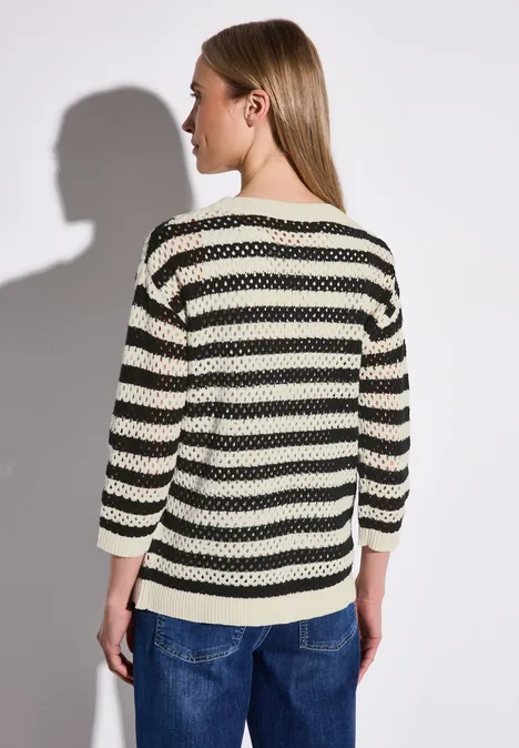 Gestreifter Mesh-Pullover Black