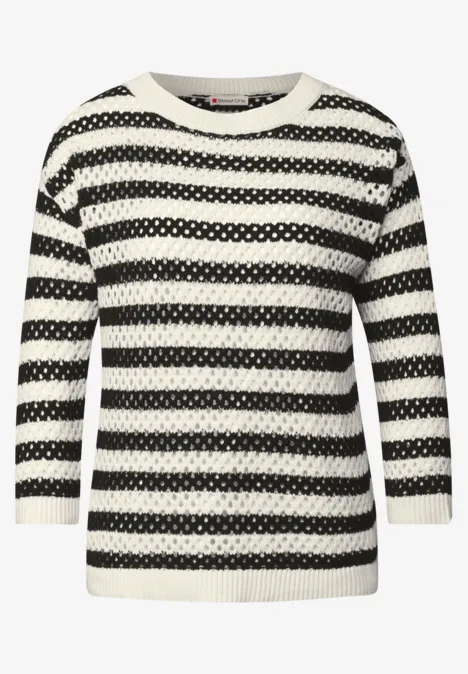 Gestreifter Mesh-Pullover Black