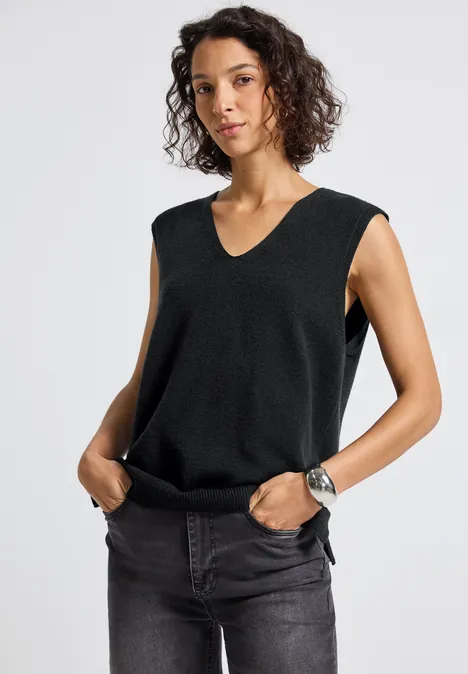 Mouwloze trui met V-hals Black
