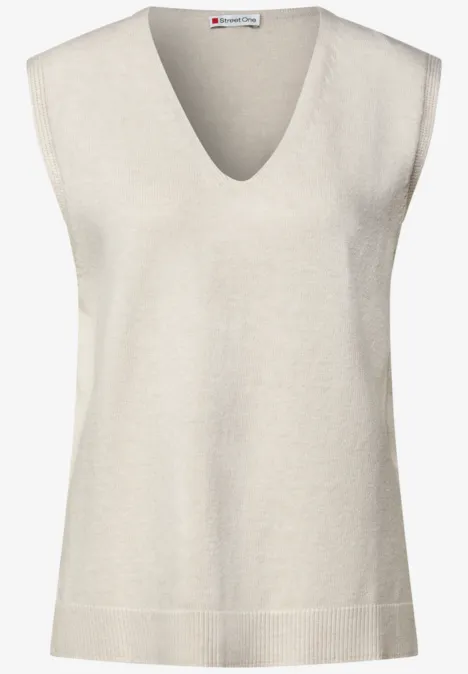 Pull sans manches à col en V tusk cream mel.