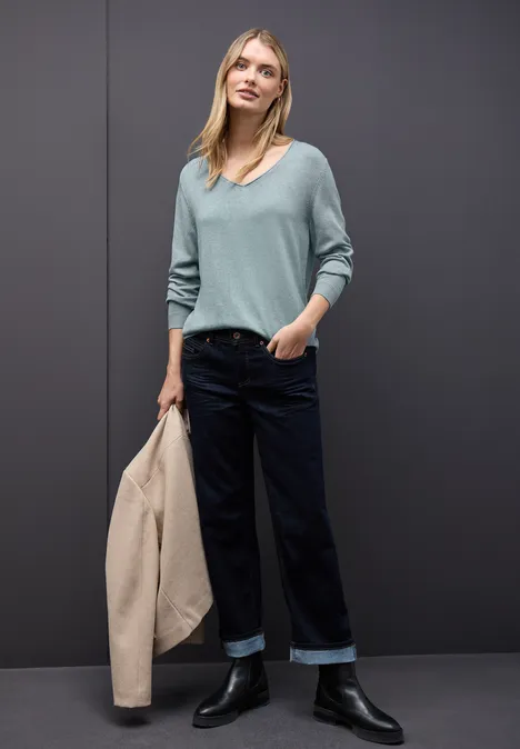 V-Neck Pullover nile blue mel.