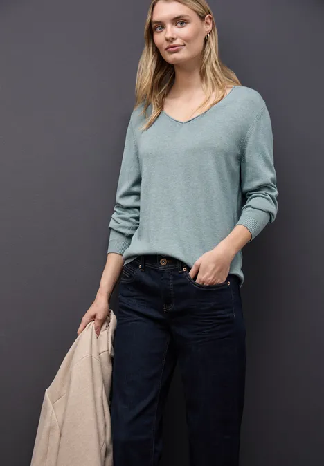 V-Neck Pullover nile blue mel.