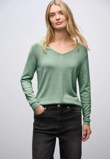 V-Neck Pullover serene green mel.