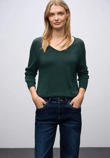 V-Neck Pullover deep teal green