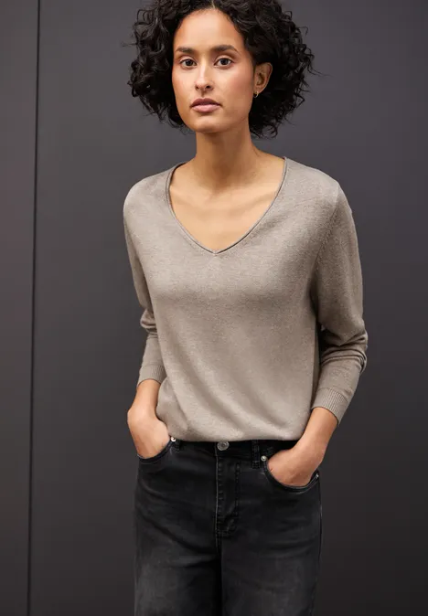 V-Neck Pullover mocha dream mel.