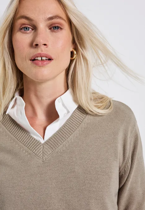 V-Neck Pullover sandstone mocha