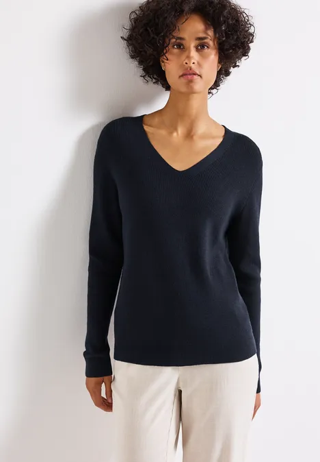 Basic V-Neck Pullover deep blue