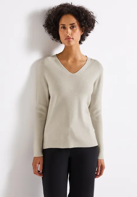 Basic V-Neck Pullover tusk cream mel.