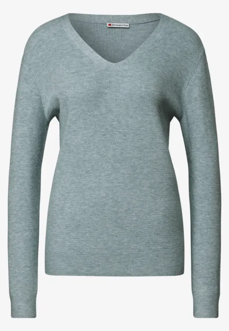 Pull basique à col en V nile blue mel.