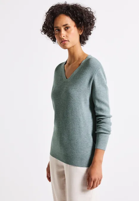 Basic V-Neck Pullover nile blue mel.