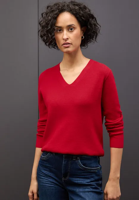 Basic V-Neck Pullover racing red