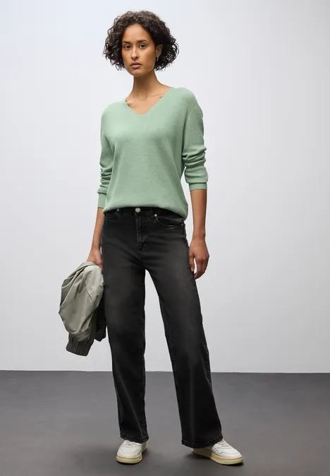 Basic V-Neck Pullover serene green mel.