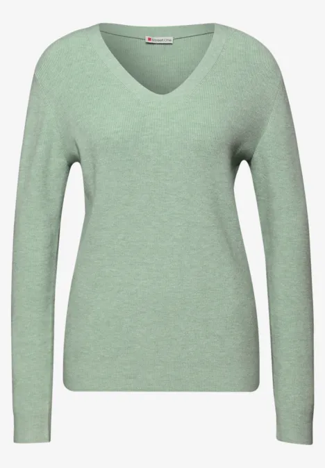 Basic V-Neck Pullover serene green mel.
