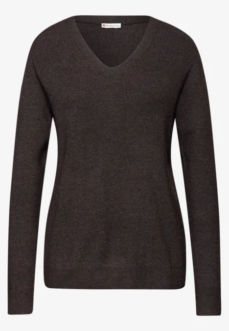 Basic V-Neck Pullover deep roast brown mel.