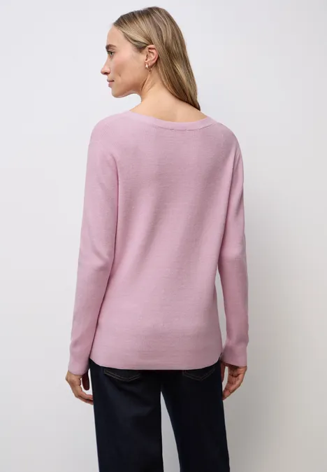 Basis trui met V-hals powder pink mel.