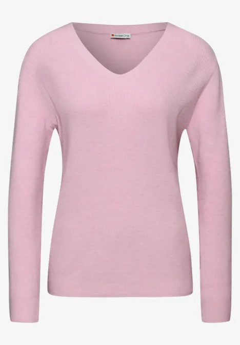 Basis trui met V-hals powder pink mel.