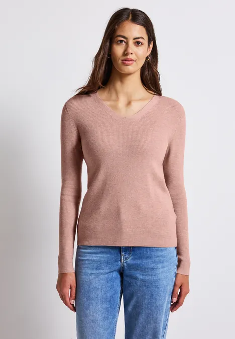 Basic V-Neck Pullover faded rose mel.