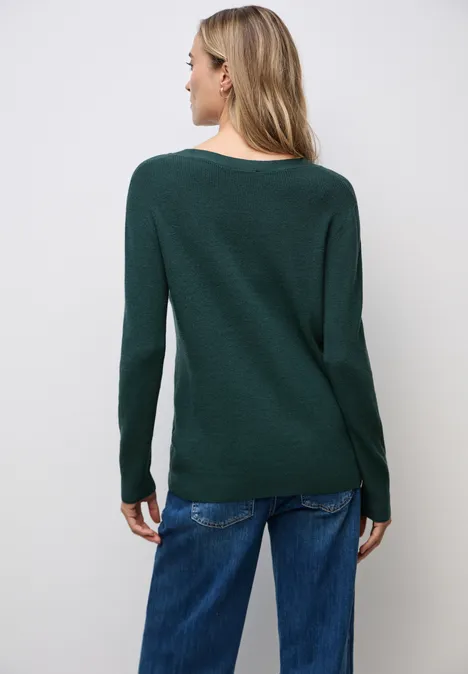 Basic trui met V-hals deep teal green