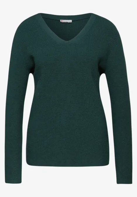Basic trui met V-hals deep teal green