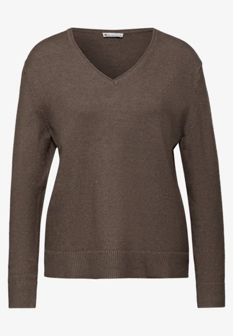Pull douillet à col en V nomad brown mel.