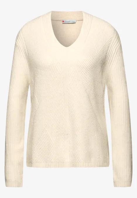V-Neck Strukturpullover soft beige