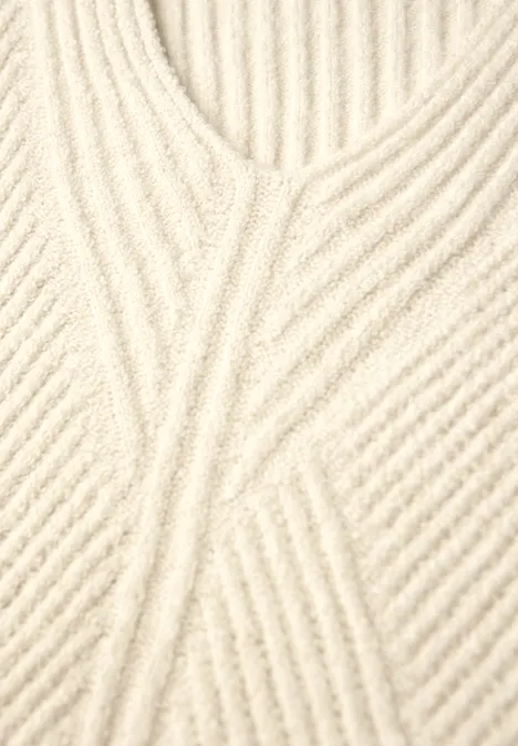V-Neck Strukturpullover soft beige