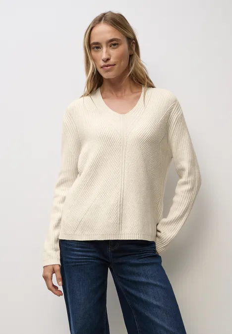 V-Neck Strukturpullover soft beige